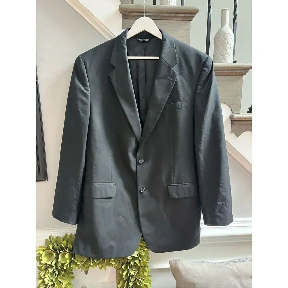 Jos. A. Bank Black Single Breasted Double Button Suit Jacket Sz 44L EUC
